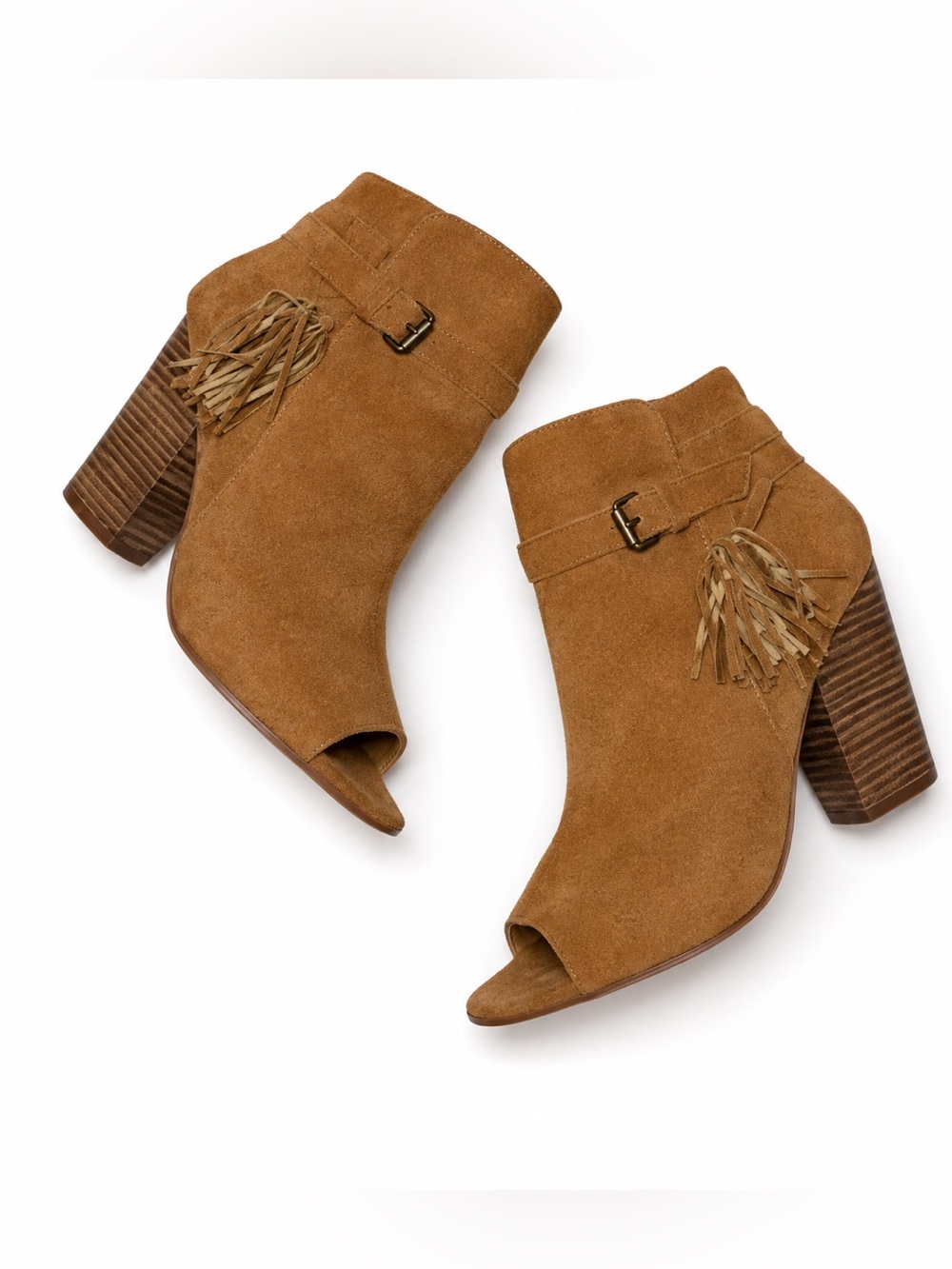 Joe’s Jeans Camel Leather Peep Toe Ankle Booties | Tassel Heel | Size 9